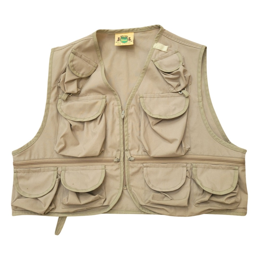 Ideal Vintage Fishing Vest Tan Multi-Pocket Utility USA‎ Mens L